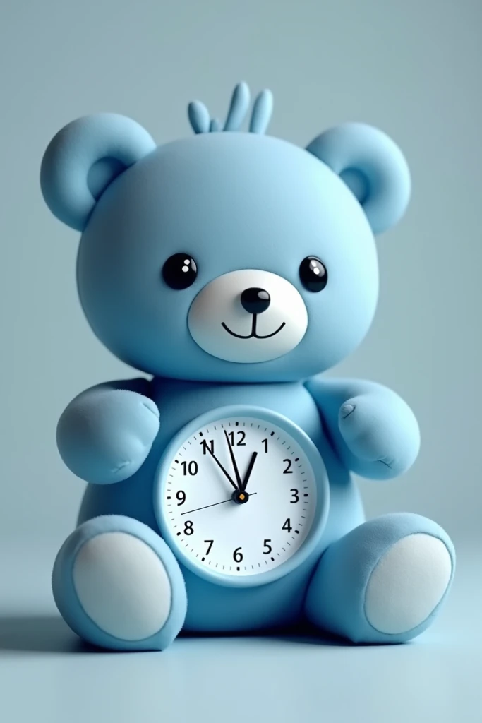 Generate a table clock showing 5 pm , it should be a blue colour teddy bear in shape