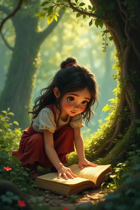  In a quiet village , there is a young girl named Lila who loves to read stories. One day ,  while he was walking in the woods near their house ,  he found an old book hidden under a tree.