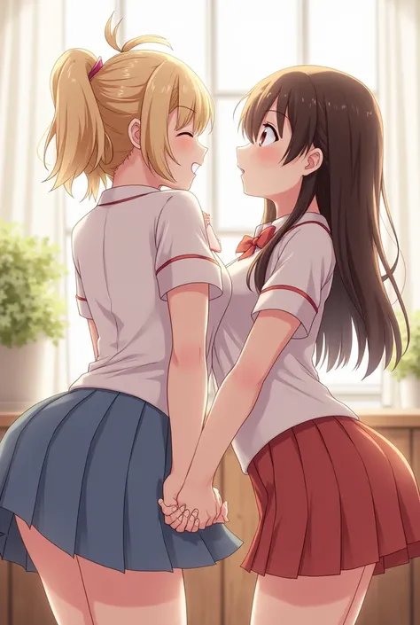 Anime girls touching each others asses