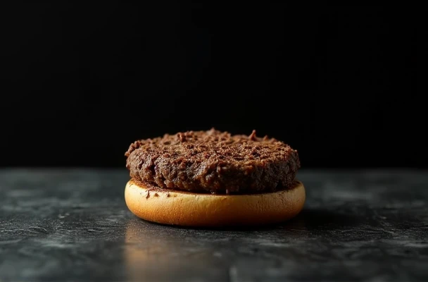 dog poop patty on a plain hamburger bun on a black background