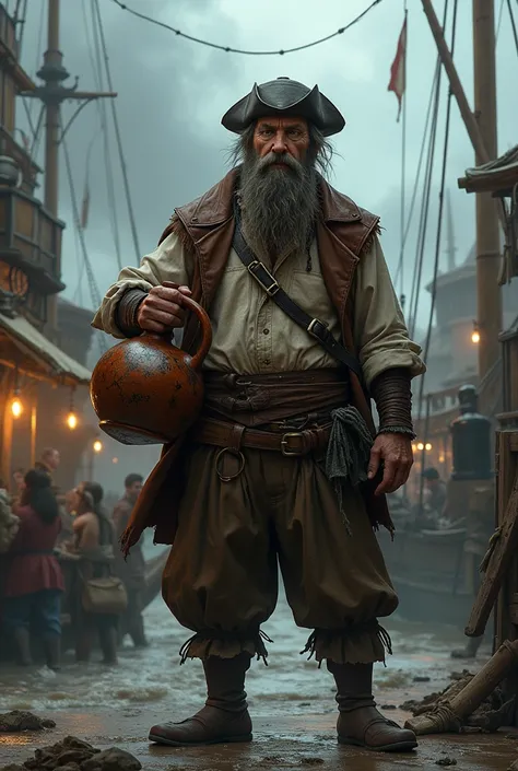 A drunken sailor holding a jug in a fantasy medieval world 