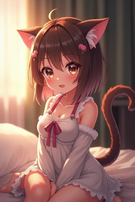 Girl, shy, cute, smiling, blushing, naked, having sex, anime, catgirl costume, moaning