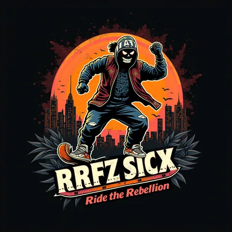 can you Generate an ethnic Logo for my “Rirfz Sicx” skate shoes brand with the slogan “Ride the Rebellion