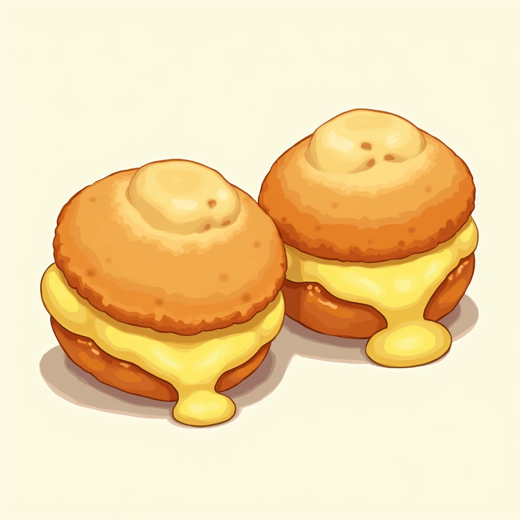  cream puffs with custard、カスタード入り、Illustration、２ｄ、 digital art 