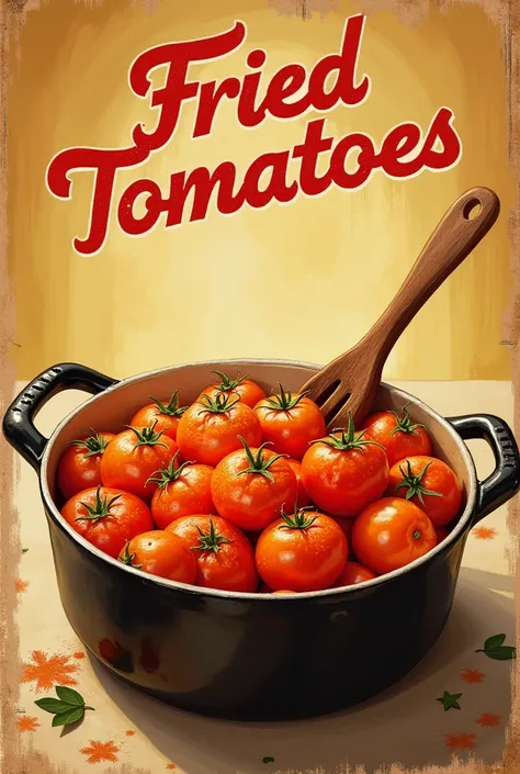 Retro : Inspired by advertisements from the 50s or 60s for a pot of fried tomato In aspects hand painted on poster 