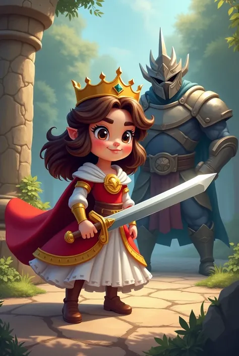 Cartoon princess who carries brave sword faces stern