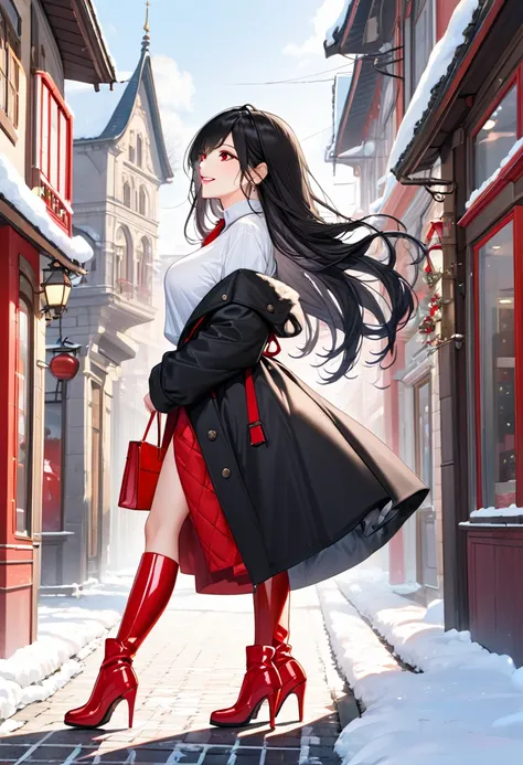 (delicate and beautiful), (immensely beautiful perfect illustration), (low angle, profile),
(beautiful hime cut hair)
(vivid black hair delicate long hair),
(best cool girl) (age 18), (best cool red eyes), (grin smile), ((best sexy makeup)), (sexy glossy l...