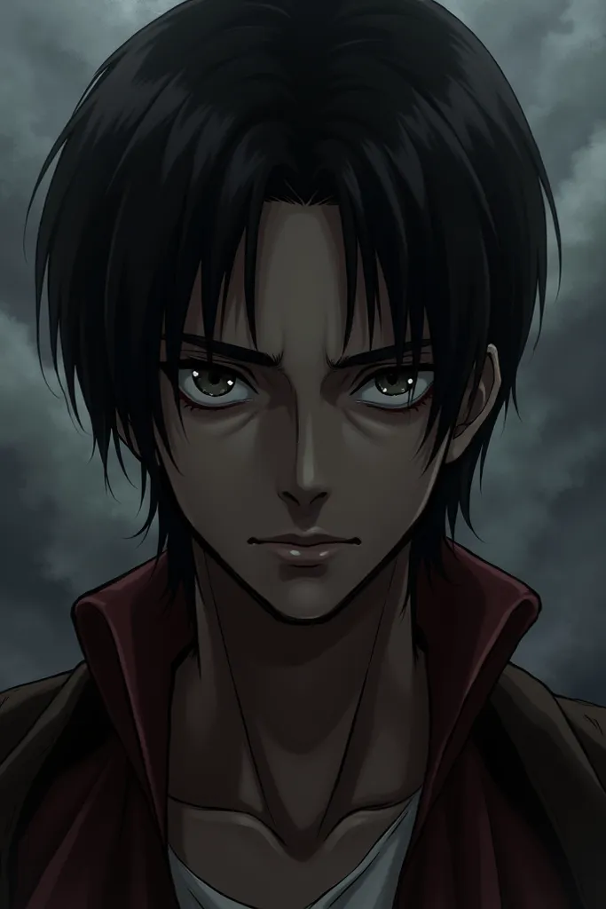 dark skin emotionless eren jaeger attack on titan anime style
