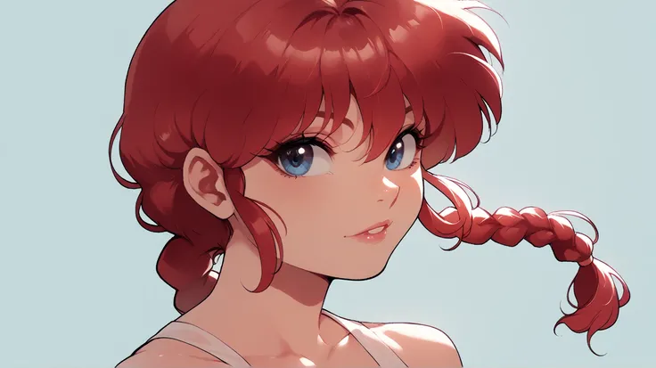 ranma, red hair, 1girl, solo, blue eyes, braided ponytail