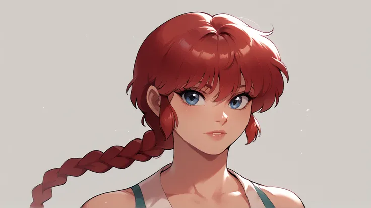 ranma, red hair, 1girl, solo, blue eyes, braided ponytail