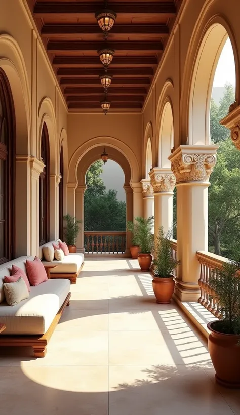 Traditional verandah india chic and elegant with arches and seating 