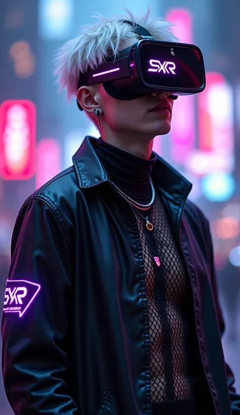 Photorealistic, This image has an atmosphere that echoes the cyberpunk era. (cyberpunk) An art and literary approach that often emphasizes the combination of high technology and problematic social structures. The characters in the picture are a silver-hair...