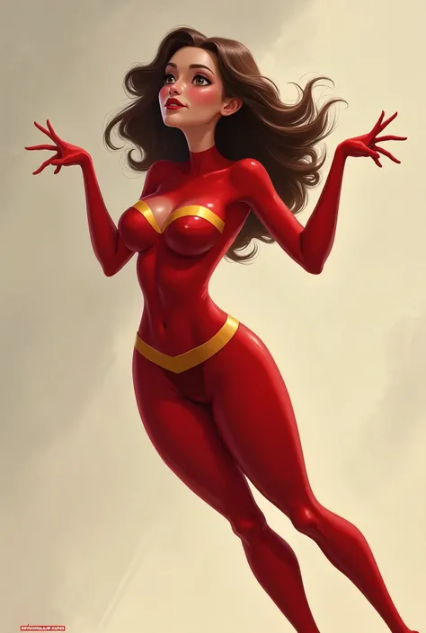 She makes Elastigirl with her big breasts in the air and with an excited face to say the least and with her very beautiful definitions