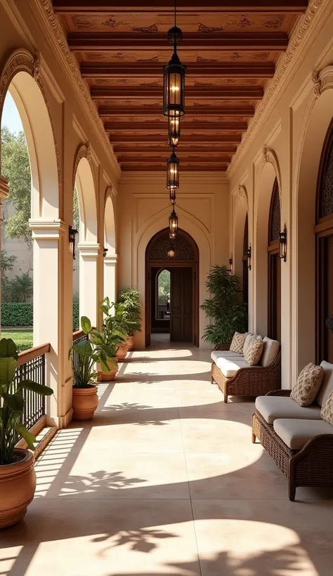 Traditional verandah india chic and elegant with arches and seating 