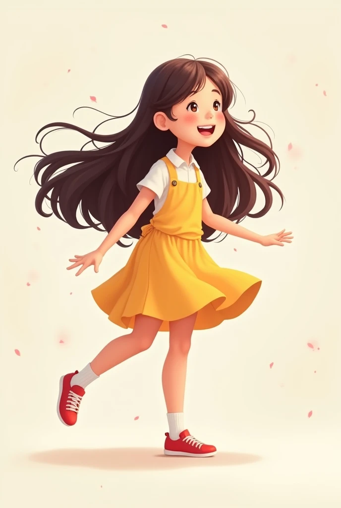 cute and active girl with long hair, 1: simple and cute girl character with 1 ratio