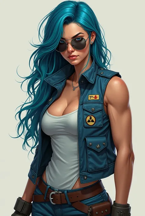 Laura is a 25-year-old woman,  has an athletic build, with athletic arms . His long blue hair , She wears aviator lenses ,  loose tufts around her face .  Her blue eyes are intense and a mix of determination and experience .
 She has attractive muscular an...