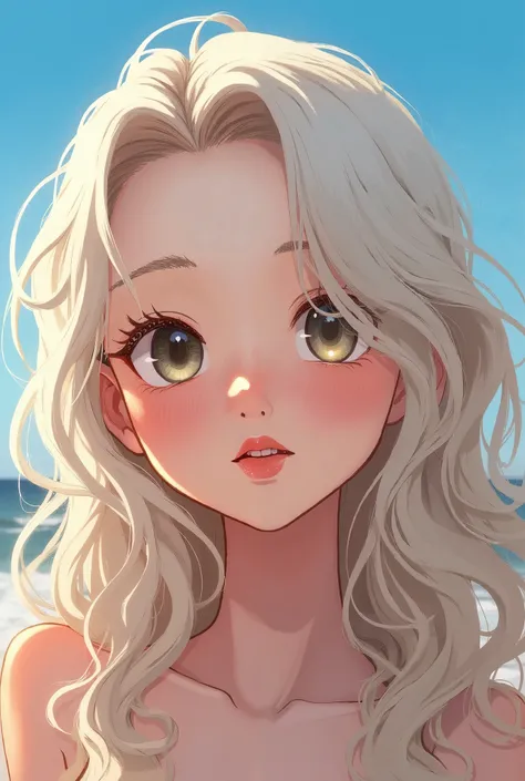 masterpiece，Dazzling colorful light，Ultra Detailed，A girl，big eyes，Extra long curly hair，White-blond hair，A fascinating adventure，Glowing lips，Close-up of face，Exposed shoulders，Dreamy and beautiful，Thick paint of the characters，Fine brushstrokes，wallpaper...