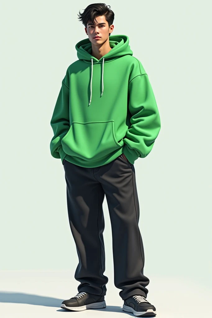  guy with green hoodie and black pants on 