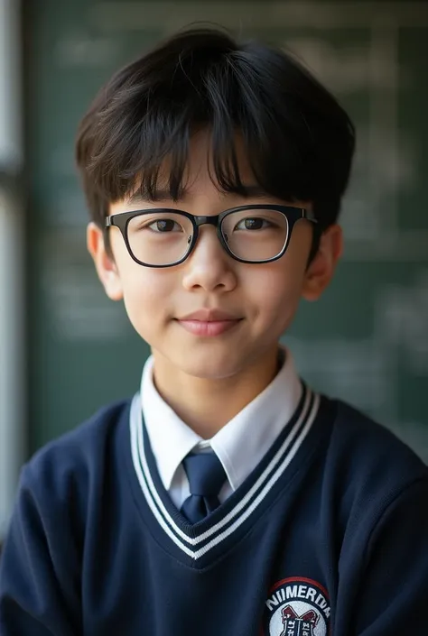 Photos of boys wearing school uniforms using glasses
