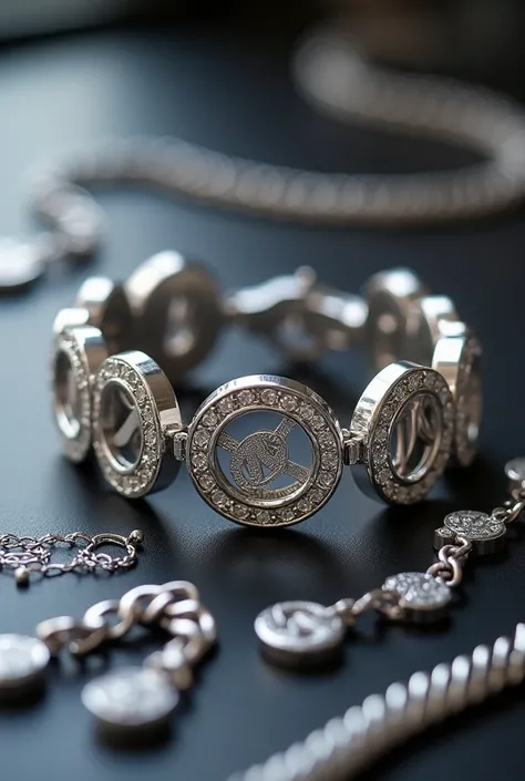 Silver chains and bracelets with a Jc Logo 