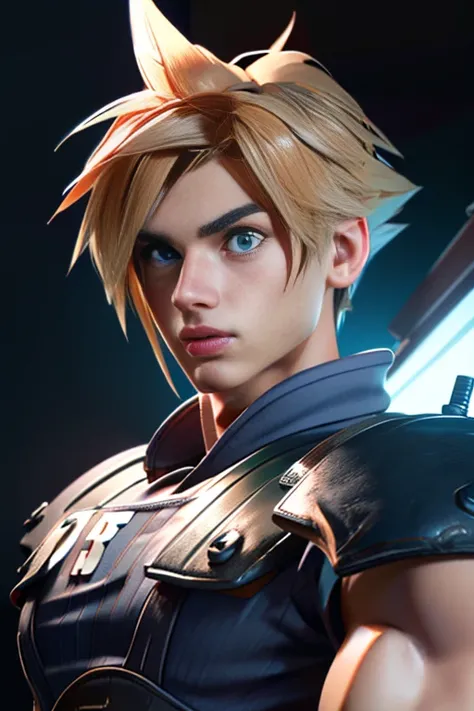 (High-definition CG), (  best quality ), (High-definition CG), (  best quality ), (Cloud Strife), (Overall view)  A cool and handsome face with a beard   ,SWAT Clothing,  Beauty, 18 years old,   Toned and Muscular ,  with a cool and handsome face ,  sharp ...