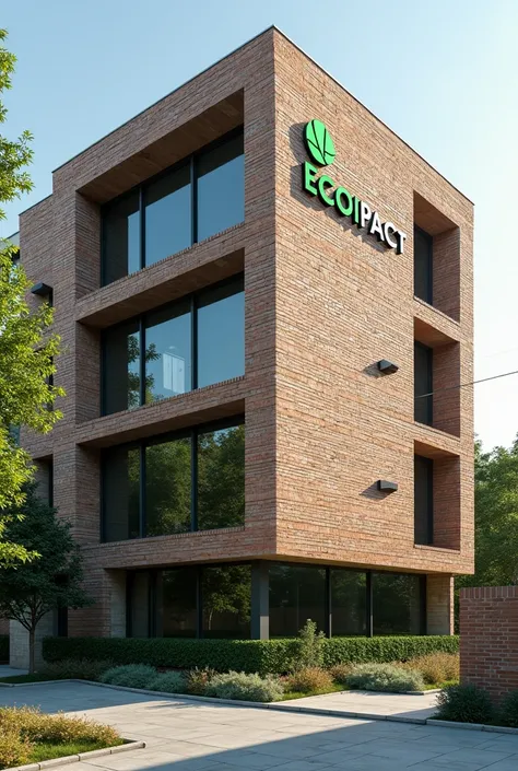 A REAL COMPANY ,  AN ECO-FRIENDLY CONSTRUCTION COMPANY ,  WITH SOME BRICKS ,  MUST BE A BUILDING , Three-story,  BUT LET IT BE SEEN THAT ITS A BIG COMPANY, UNDER THE NAME OF ECOPACT, a sign
