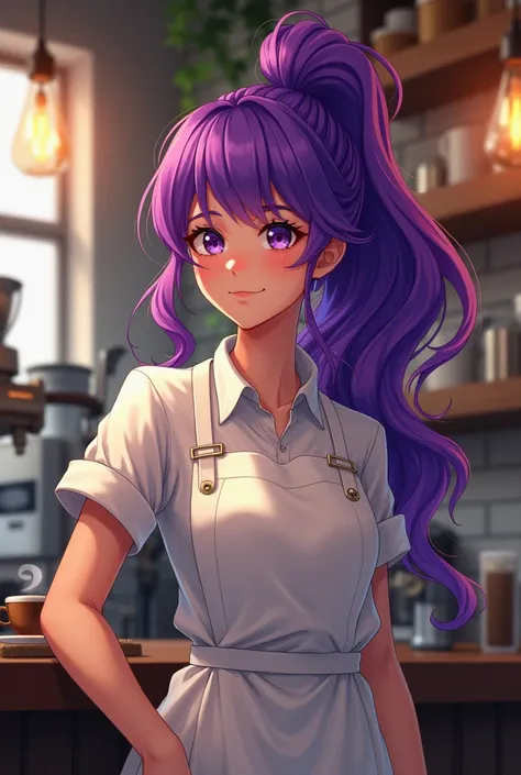 Purple-haired barista ponytail 
