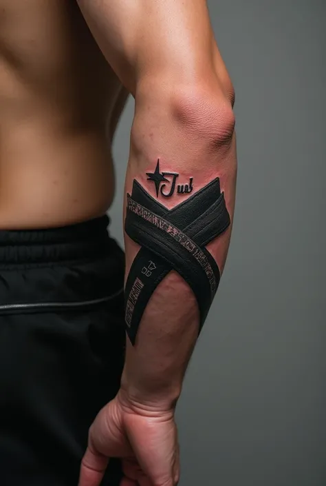 Shaded tattoo on the arm Jiu Jitsu black stripe
