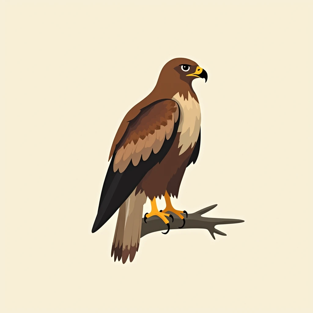 Chinese animals ， brown-eared eagles，Native color ，Minimalist， vector graphics， no background ，illustration，Geometric style，Side View