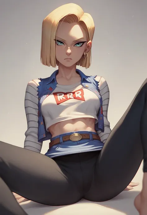  Android 18 She wears a short skirt without socks with her feet showing, Focus on the black pants and spread your legs by yourself . 