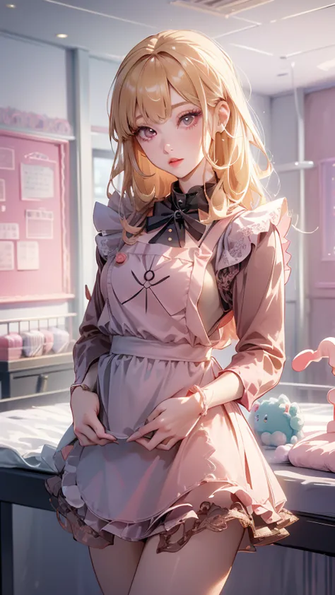 kitagawa marin, (red eyes), (Blonde hair), 
(((nursery school:1.3))), (((lots of toys))), (colorful room), 
(nsfw), close up, 
beautiful, cute, (((female nursery teacher:1.2))), 
(((Cute apron:1.3, lace, frills))), ((long sleeve T-shirt)), 
cinematic light...