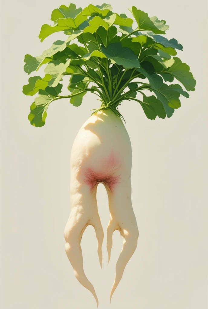 I found a strange-looking bifurcated Seductive daikon with green leaves