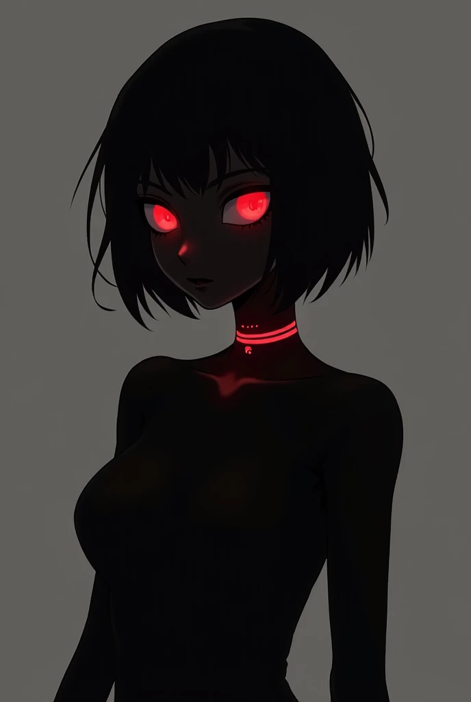 It generates an illustration of a slender adolescent male character in anime style ,  wrapped in shadows like a second skin, making it impossible to see your face  .  Her black silhouette contrasts with a gray background .  His cherry eyes shine brightly f...