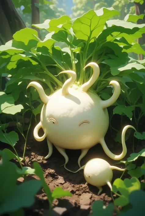 I found a strange-looking bifurcated Sexy daikon with green leaves