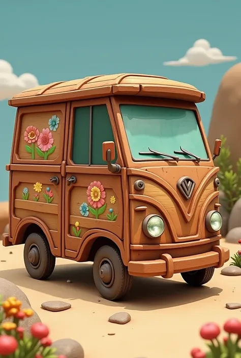 The Wooden Van was a rustic and homely vehicle, its exterior made of rough and unfinished wood.

The body was simple and basic, the wood planks held together by large nails and screws.

The sides were painted with various flowers and other cheerful designs...