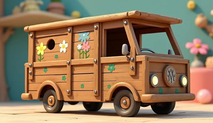 The Wooden Van was a rustic and homely vehicle, its exterior made of rough and unfinished wood.

The body was simple and basic, the wood planks held together by large nails and screws.

The sides were painted with various flowers and other cheerful designs...