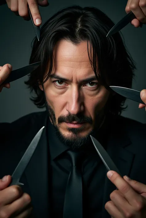 A portrait of [Keanu Reeves], 50mm, surrounded with knives,
cinematic, masterpiece, 8k, ultra - realistic, ultra HD