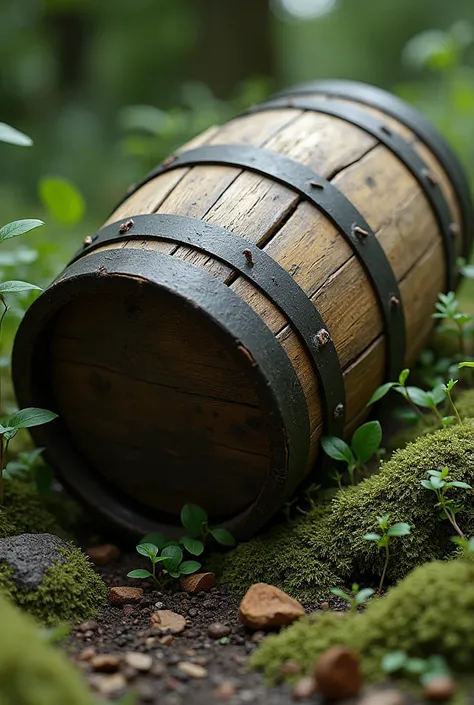  a wooden barrel, Sideways and thrown