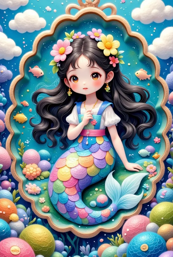 chinese style，mermaid princess，colorful fish tail