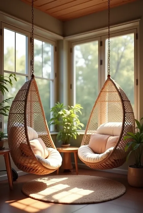 Corner decorated with hanging chairs 