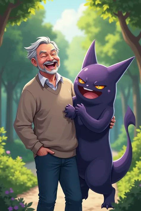 Laughing man with the Pokemon Gengar
