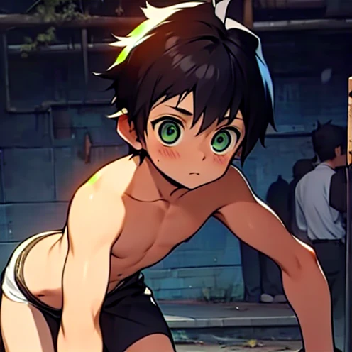 ten year old boy, Shota, Naked, Slim Sexy , black hair,  Simple Gesture , Dick,  Displays Penis and Body, A row of people,  high detail,  Downward Looking Lens , blush, 