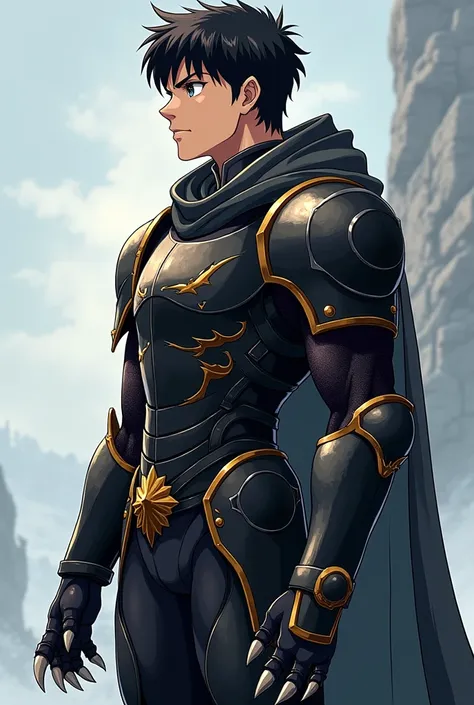  Full size image ,  face profile,  From head to toe ,  in profile and in front of , Young boy, 19 years old, male anime character , strong, muscular and attractive, vistiendo una  armor inspired by the style of the knights of the zodiac  (Saint Seiya),  ar...