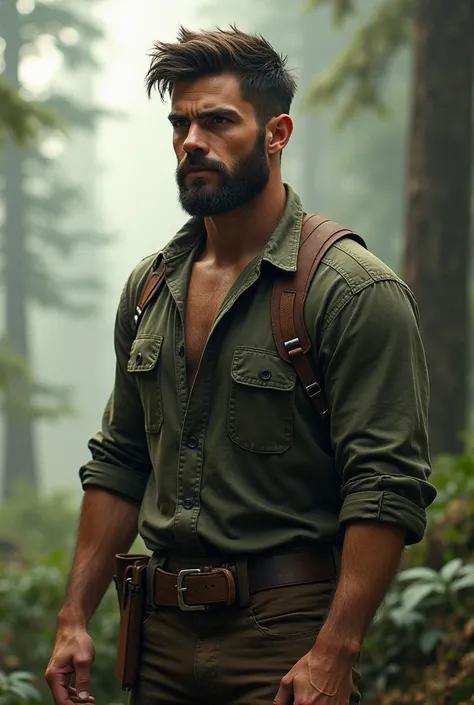 hunter scout with a good physique but what if he has a shirt and a short beard