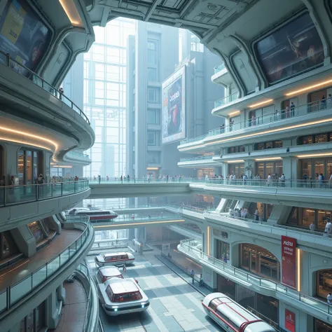 8k, inside a sci-fi mall, photograph, high quality, highly detailed