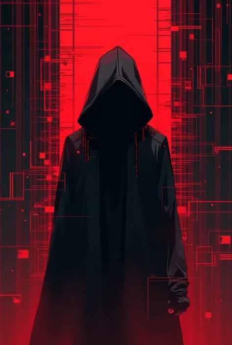 Anime Glitching Matrix Black Red Hooded Shadow