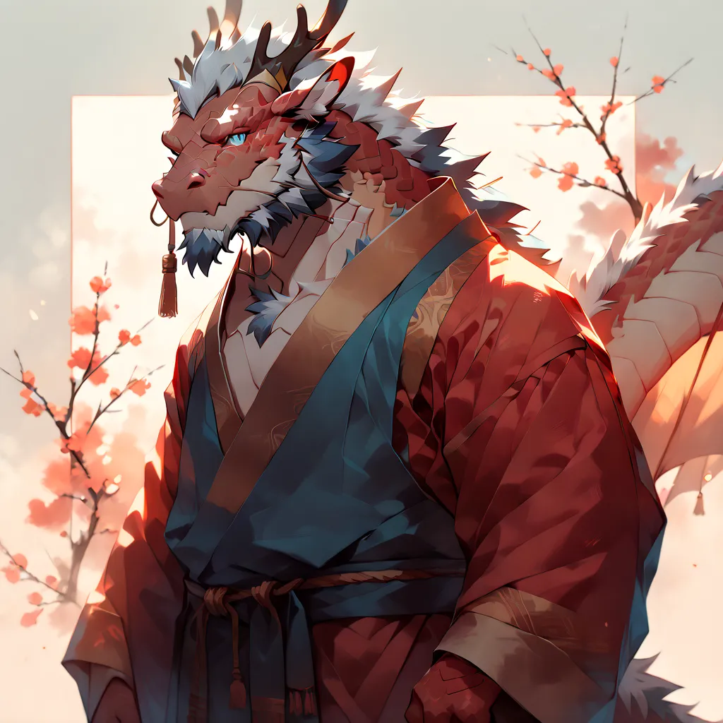 # main character: (eastern dragon furry:1.8), muscular mature male, masterpiece, (full body portrait:1.4), (chest-up shot:1.4), ...