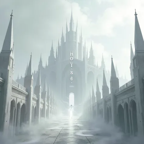 Make a cover that is of an empire but that has no characters and that uses white and gray colors and that says Ghosters in a big way