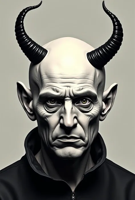 Bald Graphic designer with devil horns from back