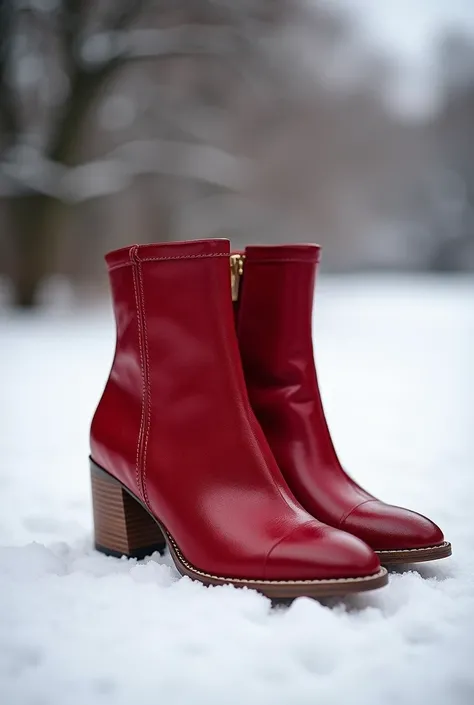 Élégant Red winter ankle boots. Realistic picture 